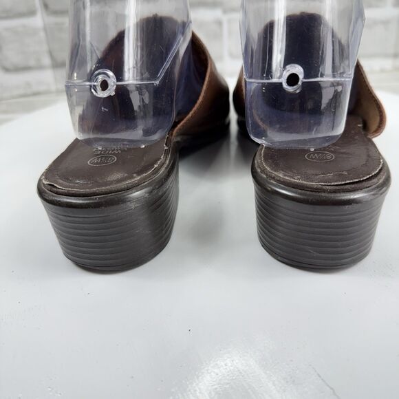 Predictions Vintage Women's Size 8.5 WIDE Square Toe Brown Leather Woven Mules - Picture 7 of 12